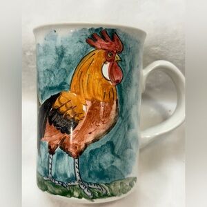 Iden Pottery Sussex England hand painted signed Colorful Rooster Ceramic Mug